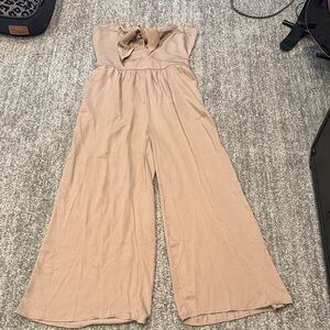 Promesa Strapless Wide-Leg Jumpsuit in Beige